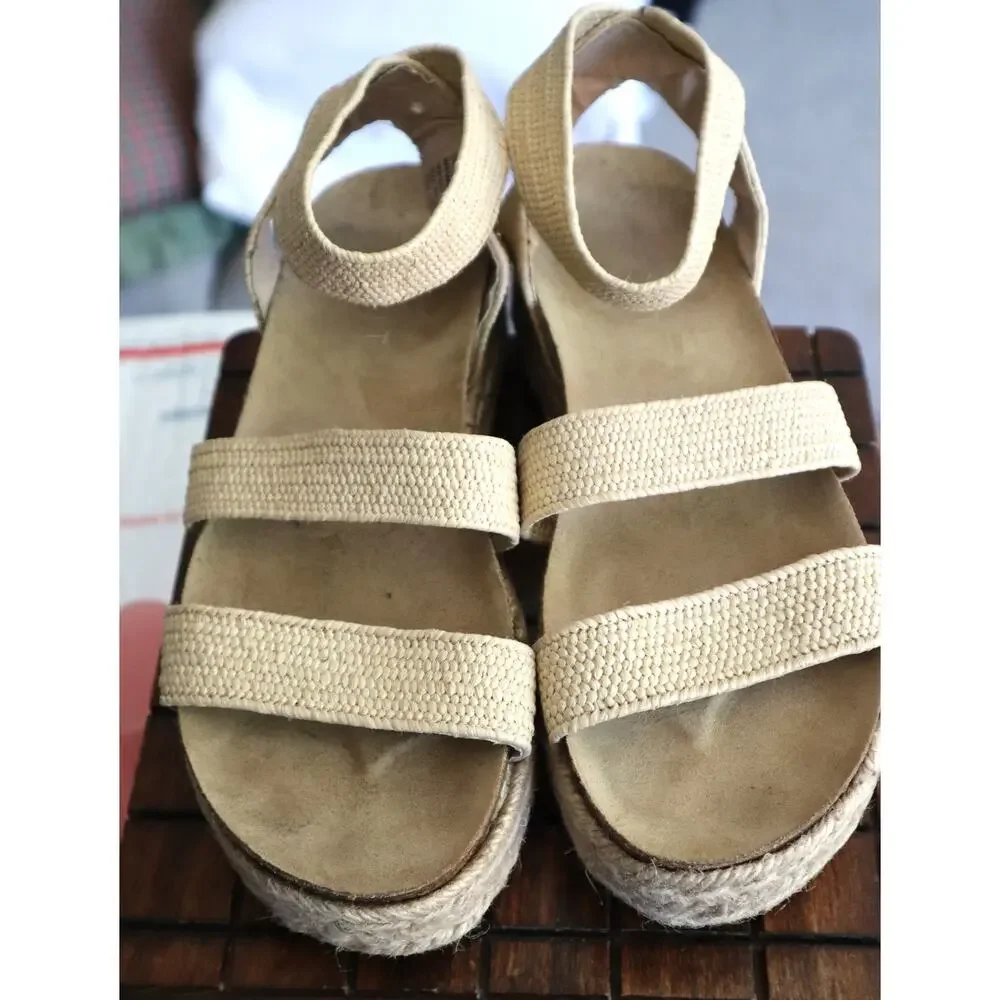Espirit Gigi Sandals Platform Espadrille Wedge Cream Beige Strappy Open Toe 7.5m